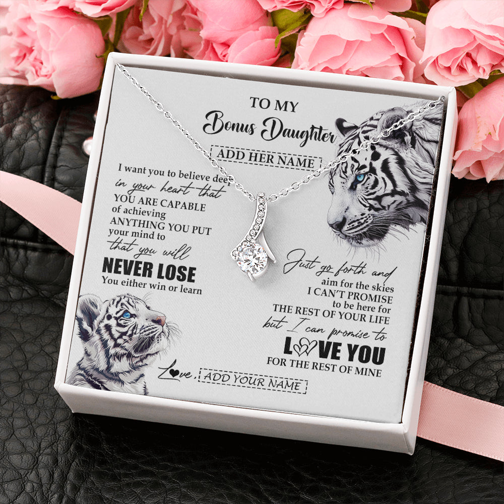 Alluring Beauty Necklace 14K White Gold Finish | 2 | Personalized To My Bonus Daughter Necklace From Stepmother Dad You Will Never Lose White Tiger Stepdaughter Birthday Gifts Christmas Gift Box Message Card | siriusteestore