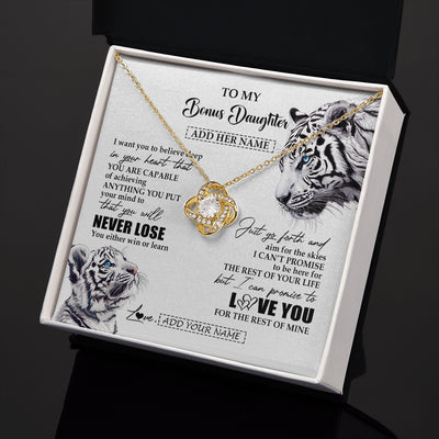 Love Knot Necklace 18K Yellow Gold Finish | 2 | Personalized To My Bonus Daughter Necklace From Stepmother Dad You Will Never Lose White Tiger Stepdaughter Birthday Gifts Christmas Gift Box Message Card | siriusteestore