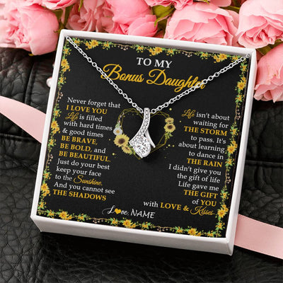 Alluring Beauty Necklace 14K White Gold Finish | 2 | Personalized To My Bonus Daughter Necklace From Stepmother I Love You Sunflower Bonus Daughter Birthday Jewelry Christmas Customized Gift Box Message Card | siriusteestore