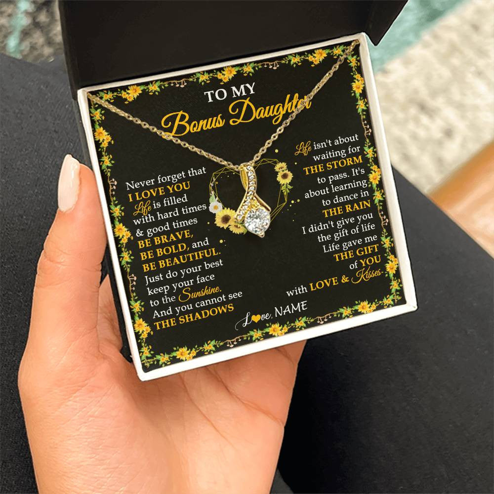 Alluring Beauty Necklace 18K Yellow Gold Finish | 2 | Personalized To My Bonus Daughter Necklace From Stepmother I Love You Sunflower Bonus Daughter Birthday Jewelry Christmas Customized Gift Box Message Card | siriusteestore