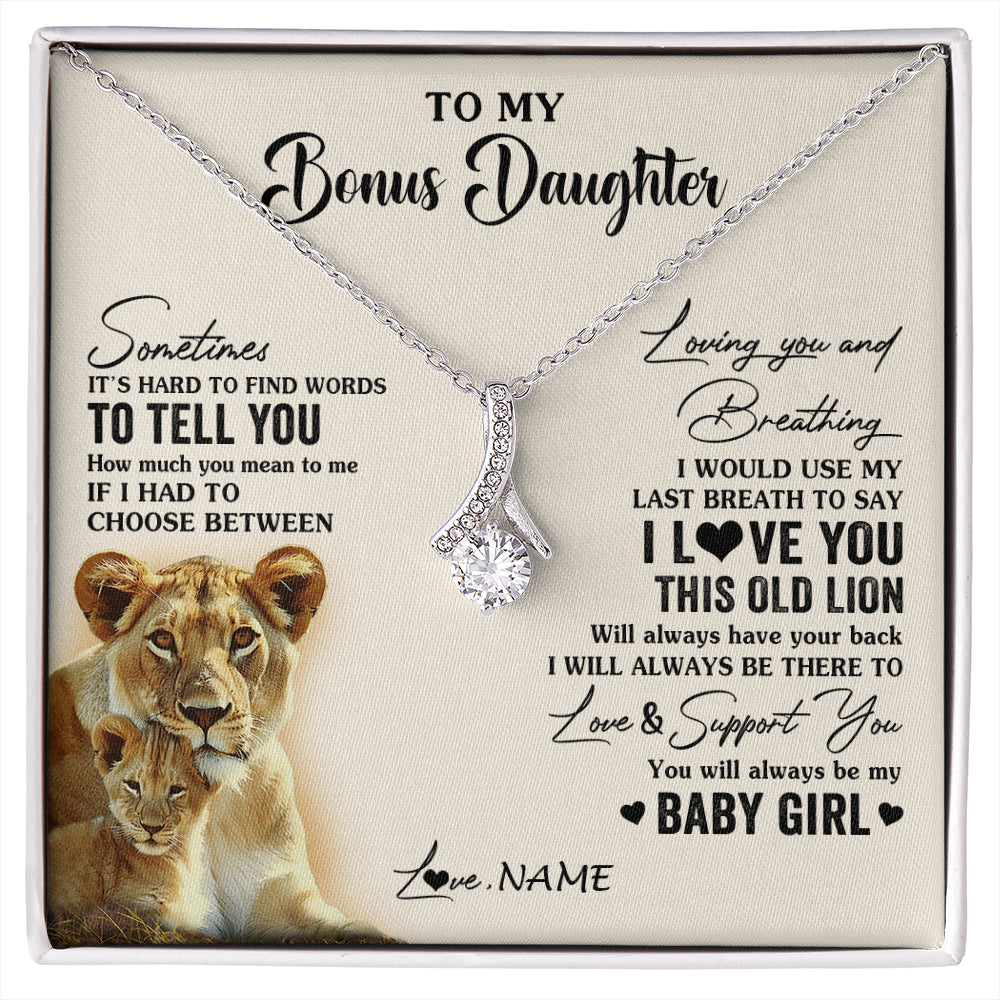 Alluring Beauty Necklace 14K White Gold Finish | 1 | Personalized To My Bonus Daughter Necklace From Stepmother I Love You This Old Lion Stepdaughter Birthday Graduation Christmas Customized Gift Box Message Card | siriusteestore