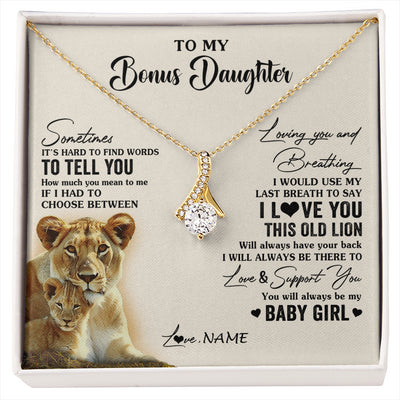 Alluring Beauty Necklace 18K Yellow Gold Finish | 1 | Personalized To My Bonus Daughter Necklace From Stepmother I Love You This Old Lion Stepdaughter Birthday Graduation Christmas Customized Gift Box Message Card | siriusteestore