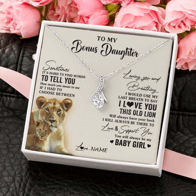Alluring Beauty Necklace 14K White Gold Finish | 2 | Personalized To My Bonus Daughter Necklace From Stepmother I Love You This Old Lion Stepdaughter Birthday Graduation Christmas Customized Gift Box Message Card | siriusteestore