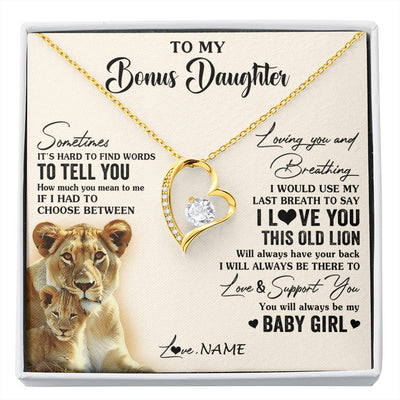 Forever Love Necklace 18K Yellow Gold Finish | 1 | Personalized To My Bonus Daughter Necklace From Stepmother I Love You This Old Lion Stepdaughter Birthday Graduation Christmas Customized Gift Box Message Card | siriusteestore
