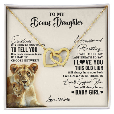 Interlocking Hearts Necklace 18K Yellow Gold Finish | 1 | Personalized To My Bonus Daughter Necklace From Stepmother I Love You This Old Lion Stepdaughter Birthday Graduation Christmas Customized Gift Box Message Card | siriusteestore