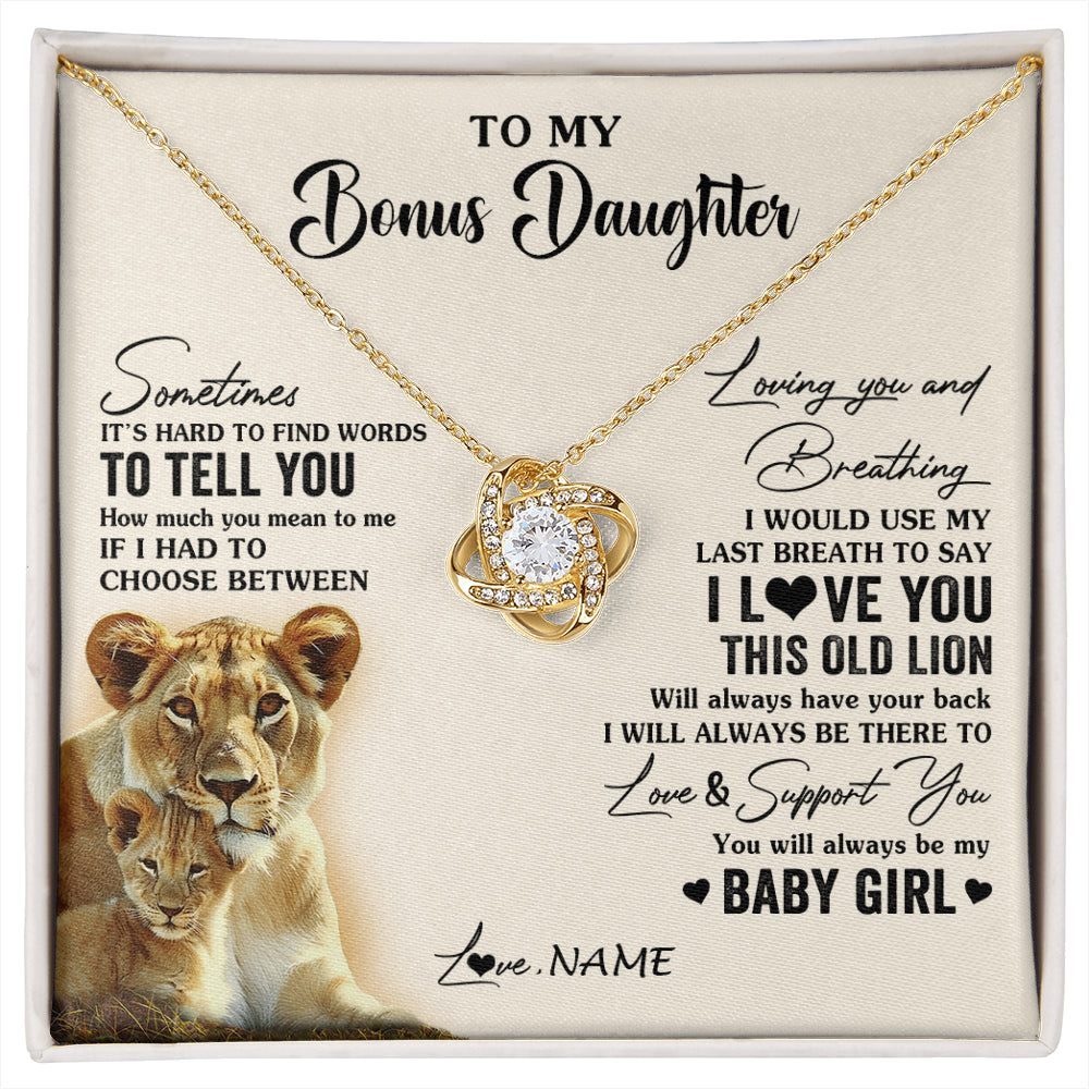 Love Knot Necklace 18K Yellow Gold Finish | 1 | Personalized To My Bonus Daughter Necklace From Stepmother I Love You This Old Lion Stepdaughter Birthday Graduation Christmas Customized Gift Box Message Card | siriusteestore