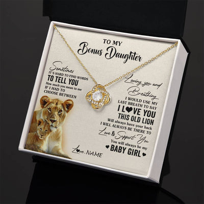 Love Knot Necklace 18K Yellow Gold Finish | 2 | Personalized To My Bonus Daughter Necklace From Stepmother I Love You This Old Lion Stepdaughter Birthday Graduation Christmas Customized Gift Box Message Card | siriusteestore