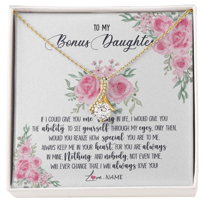 Alluring Beauty Necklace 18K Yellow Gold Finish | 1 | Personalized To My Bonus Daughter Necklace From Stepmother I Will Always Love You Stepdaughter Birthday Christmas Jewelry Customized Gift Box Message Card | siriusteestore