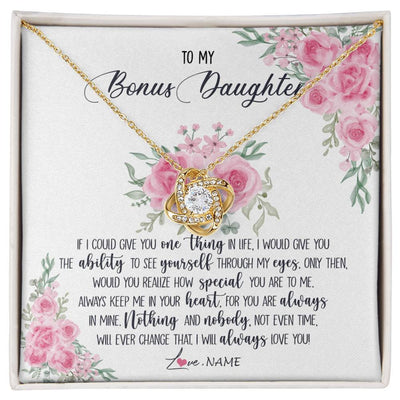 Love Knot Necklace 18K Yellow Gold Finish | 1 | Personalized To My Bonus Daughter Necklace From Stepmother I Will Always Love You Stepdaughter Birthday Christmas Jewelry Customized Gift Box Message Card | siriusteestore