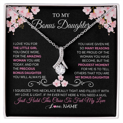 Alluring Beauty Necklace 14K White Gold Finish | 1 | Personalized To My Bonus Daughter Necklace From Stepmother Love You Little Girl Stepdaughter Birthday Jewelry Christmas Customized Gift Box Message Card | siriusteestore