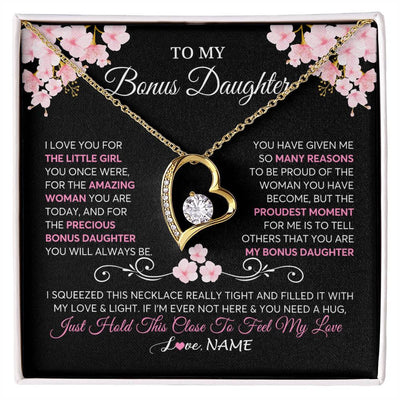 Forever Love Necklace 18K Yellow Gold Finish | 1 | Personalized To My Bonus Daughter Necklace From Stepmother Love You Little Girl Stepdaughter Birthday Jewelry Christmas Customized Gift Box Message Card | siriusteestore