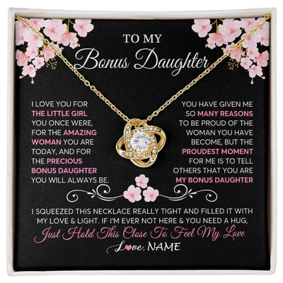 Love Knot Necklace 18K Yellow Gold Finish | 1 | Personalized To My Bonus Daughter Necklace From Stepmother Love You Little Girl Stepdaughter Birthday Jewelry Christmas Customized Gift Box Message Card | siriusteestore