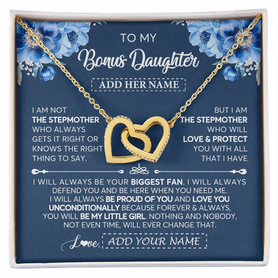 Interlocking Hearts Necklace 18K Yellow Gold Finish | 1 | Personalized To My Bonus Daughter Necklace From Stepmother Proud Of You Birthday Gifts For Stepdaughter Jewelry Gifts Christmas Custom Gift Box Message Card | https://siriusteestore.