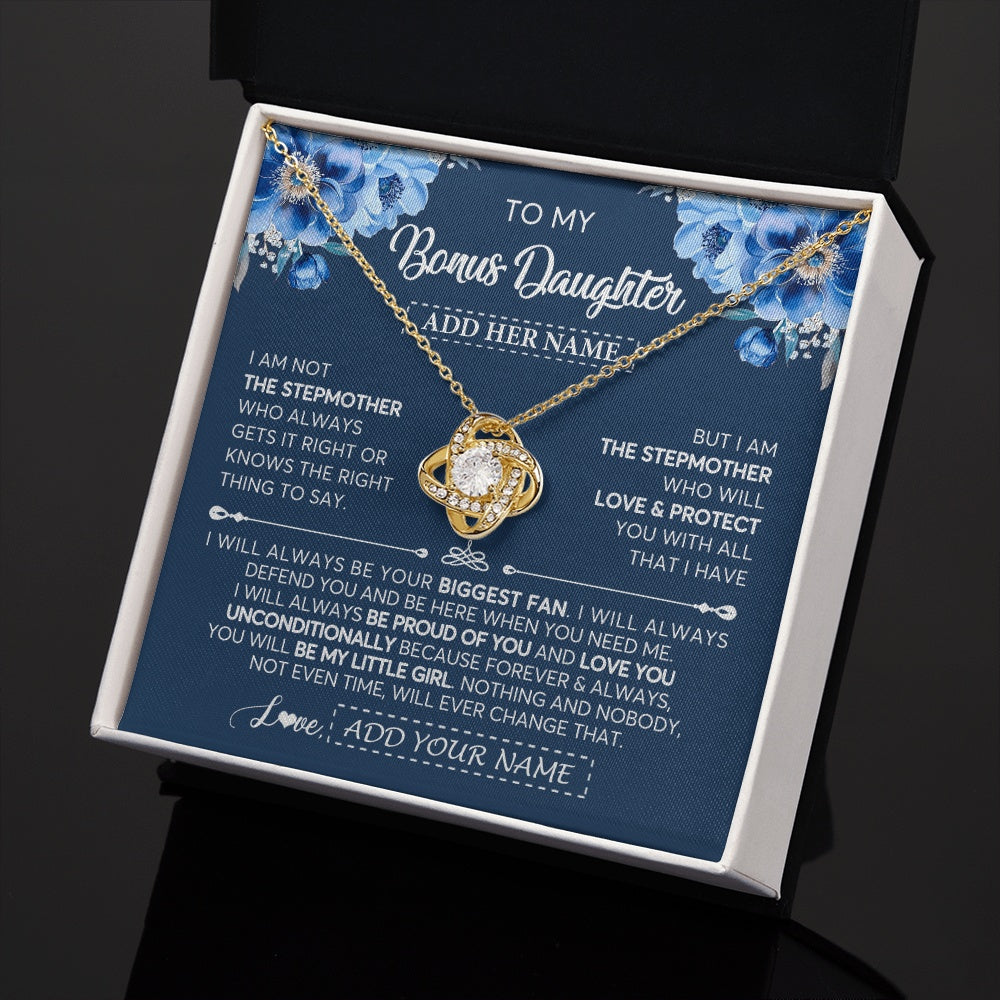 Love Knot Necklace 18K Yellow Gold Finish | 2 | Personalized To My Bonus Daughter Necklace From Stepmother Proud Of You Birthday Gifts For Stepdaughter Jewelry Gifts Christmas Custom Gift Box Message Card | https://siriusteestore.