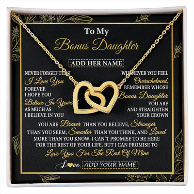 Interlocking Hearts Necklace 18K Yellow Gold Finish | 1 | Personalized To My Bonus Daughter Necklace From Stepmother Stepdad I Love You Gift For My Stepdaughter Birthday Gifts Christmas Custom Gift Box Message Card | siriusteestore.myshopify