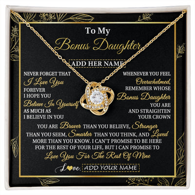 Love Knot Necklace 18K Yellow Gold Finish | 1 | Personalized To My Bonus Daughter Necklace From Stepmother Stepdad I Love You Gift For My Stepdaughter Birthday Gifts Christmas Custom Gift Box Message Card | siriusteestore.myshopify