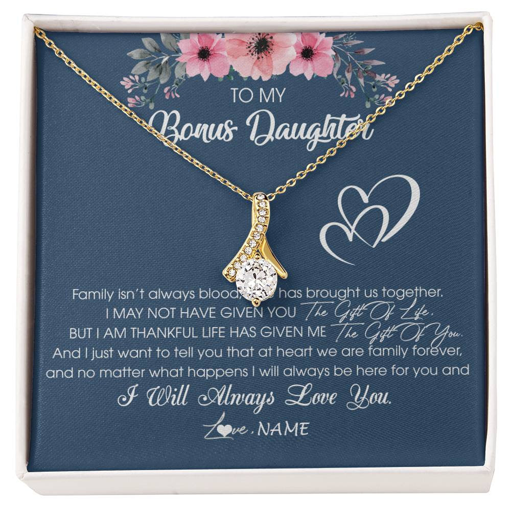 Alluring Beauty Necklace 18K Yellow Gold Finish | Personalized To My Bonus Daughter Necklace From Stepmother Stepfather I Will Always Love You Stepdaughter Jewelry Birthday Christmas Customized Message Card | siriusteestore