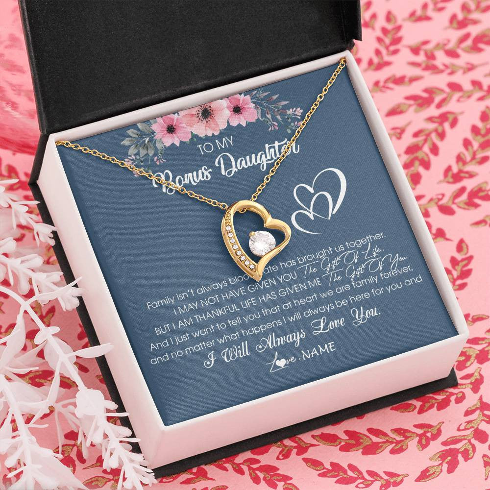 Forever Love Necklace 18K Yellow Gold Finish | Personalized To My Bonus Daughter Necklace From Stepmother Stepfather I Will Always Love You Stepdaughter Jewelry Birthday Christmas Customized Message Card | siriusteestore