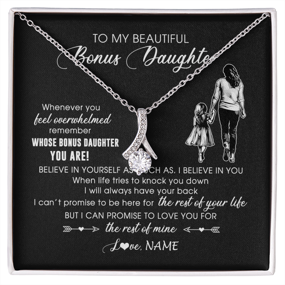 Alluring Beauty Necklace 14K White Gold Finish | 1 | Personalized To My Bonus Daughter Necklace From Stepmother Whenever You Feel Overwhelmed Stepdaughter Jewelry Birthday Christmas Customized Message Card | siriusteestore