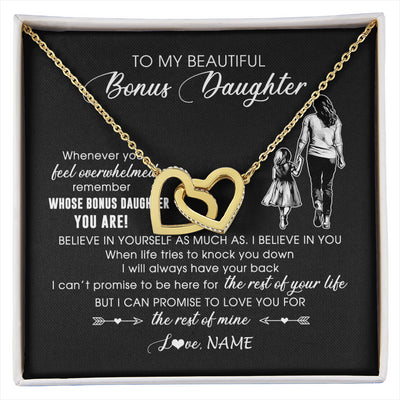 Interlocking Hearts Necklace 18K Yellow Gold Finish | 1 | Personalized To My Bonus Daughter Necklace From Stepmother Whenever You Feel Overwhelmed Stepdaughter Jewelry Birthday Christmas Customized Message Card | siriusteestore