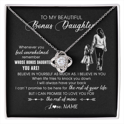 Love Knot Necklace 14K White Gold Finish | 1 | Personalized To My Bonus Daughter Necklace From Stepmother Whenever You Feel Overwhelmed Stepdaughter Jewelry Birthday Christmas Customized Message Card | siriusteestore
