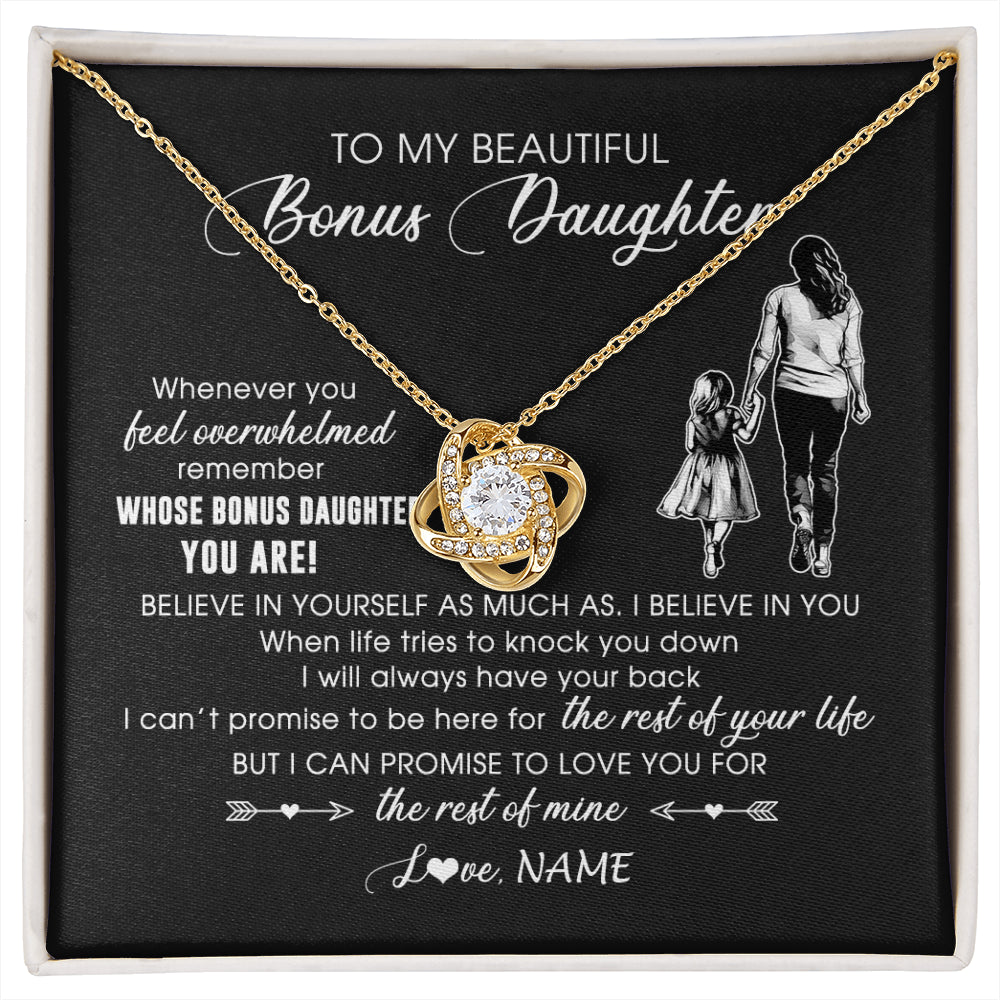 Love Knot Necklace 18K Yellow Gold Finish | 1 | Personalized To My Bonus Daughter Necklace From Stepmother Whenever You Feel Overwhelmed Stepdaughter Jewelry Birthday Christmas Customized Message Card | siriusteestore