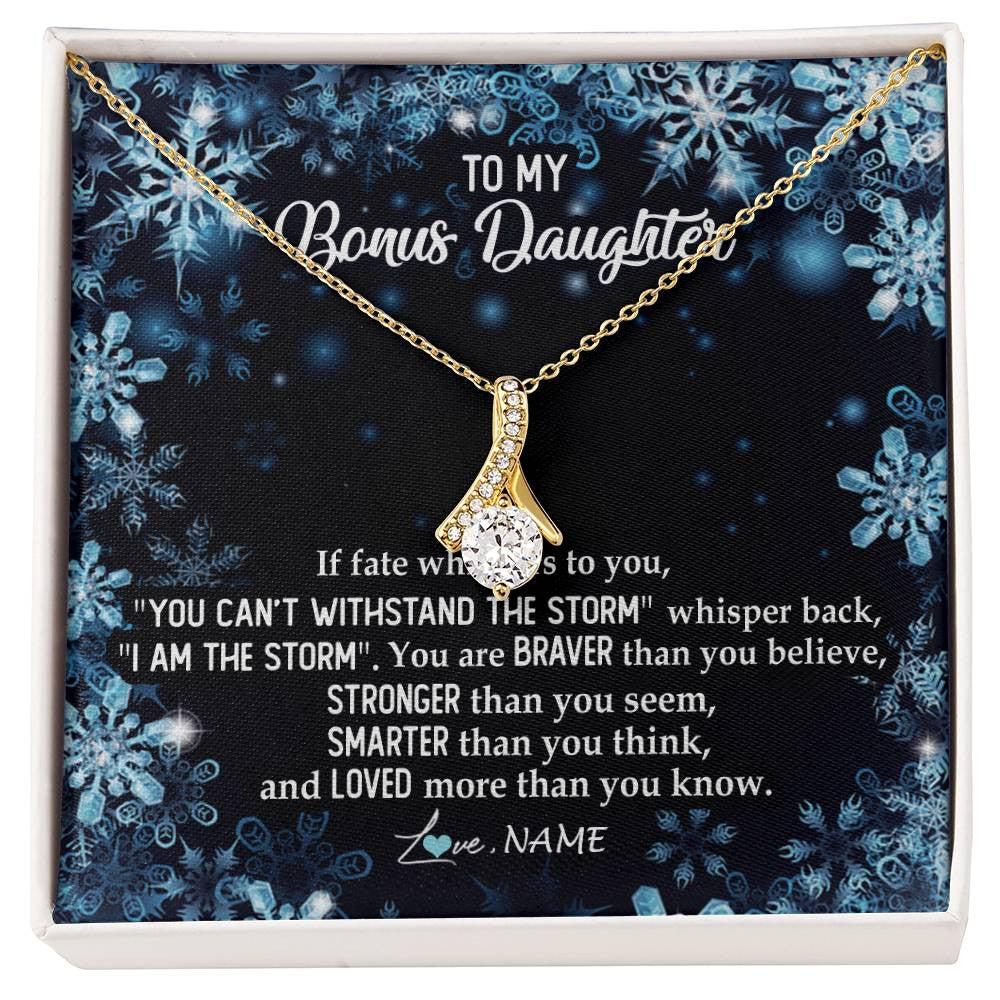 Alluring Beauty Necklace 18K Yellow Gold Finish | Personalized To My Bonus Daughter Necklace From Stepmother Whisper Back I Am The Storm Stepdaughter Jewelry Birthday Christmas Customized Message Card | siriusteestore