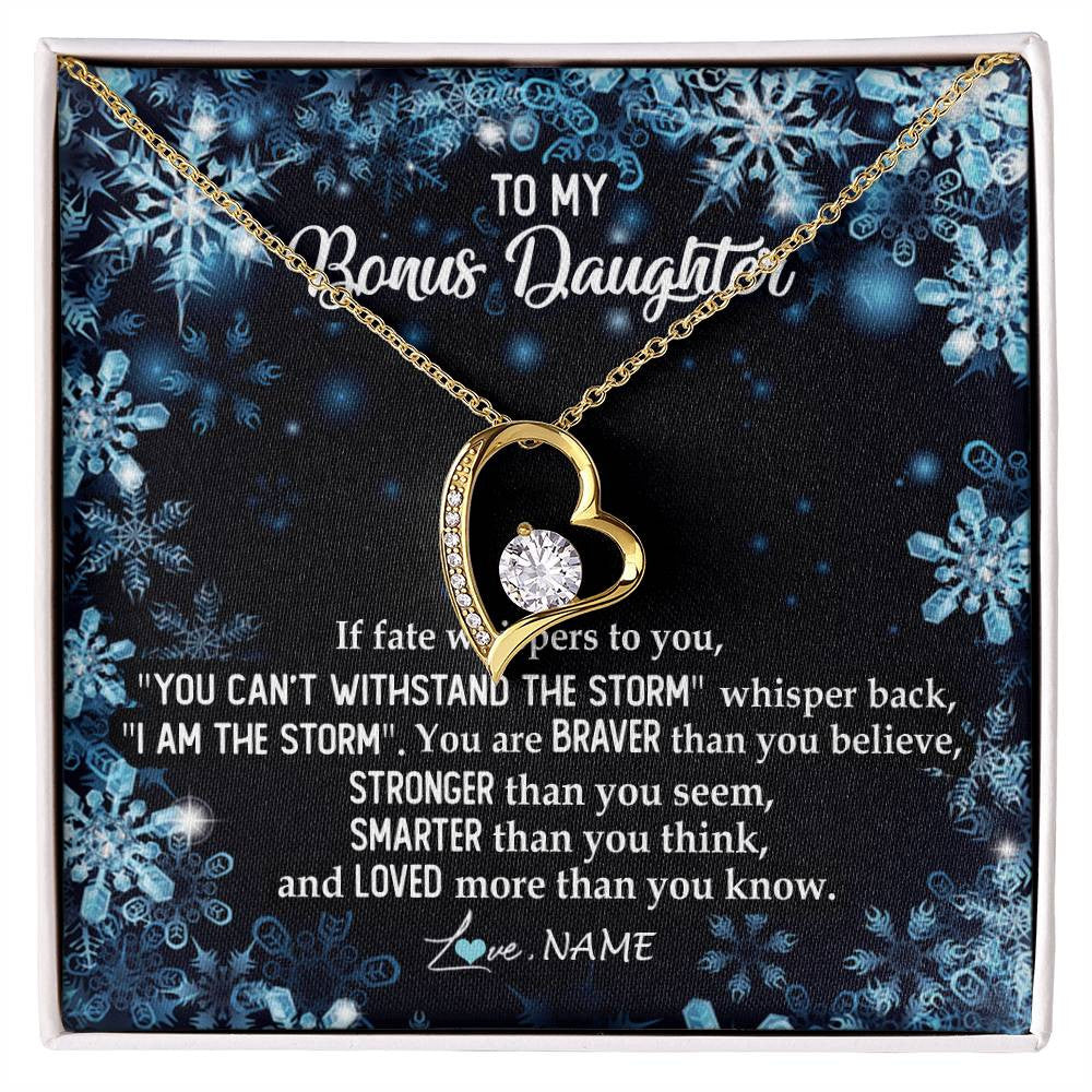 Forever Love Necklace 18K Yellow Gold Finish | Personalized To My Bonus Daughter Necklace From Stepmother Whisper Back I Am The Storm Stepdaughter Jewelry Birthday Christmas Customized Message Card | siriusteestore