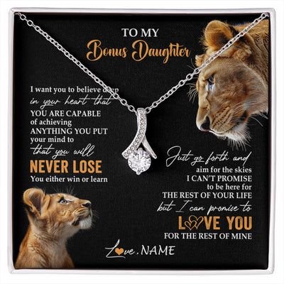 Alluring Beauty Necklace 14K White Gold Finish | 1 | Personalized To My Bonus Daughter Necklace From Stepmother You Will Never Lose Lion Stepdaughter Birthday Gifts Graduation Christmas Gift Box Message Card | siriusteestore