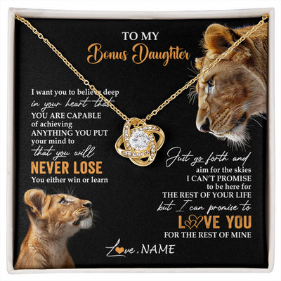 Love Knot Necklace 18K Yellow Gold Finish | 1 | Personalized To My Bonus Daughter Necklace From Stepmother You Will Never Lose Lion Stepdaughter Birthday Gifts Graduation Christmas Gift Box Message Card | siriusteestore