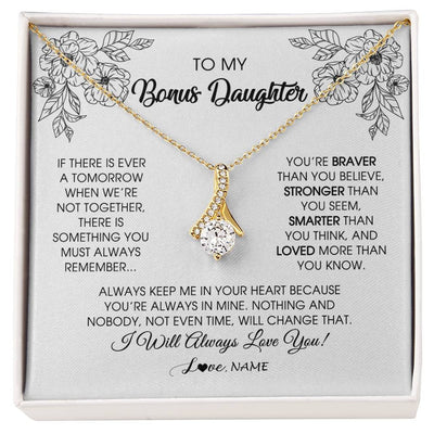 Alluring Beauty Necklace 18K Yellow Gold Finish | Personalized To My Bonus Daughter Necklace From Stepmother You're Braver Stronger Smarter Stepdaughter Birthday Customized Jewelry Gift Box Message Card | siriusteestore