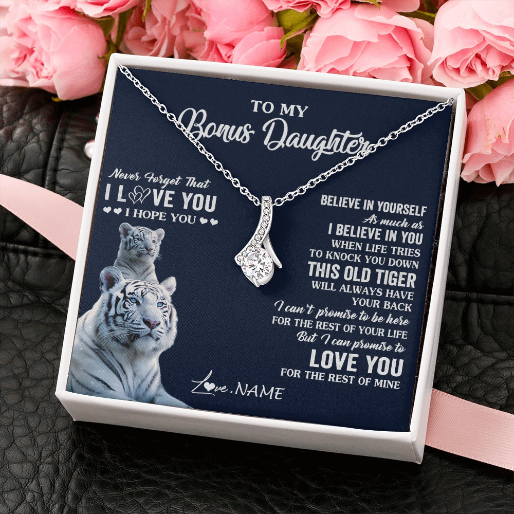 Alluring Beauty Necklace 14K White Gold Finish | 2 | Personalized To My Bonus Daughter Necklace Gift From Stepmom Stepdad This Old Tiger Love You Birthday Graduation Christmas Customized Gift Box Message Card | siriusteestore.myshopify