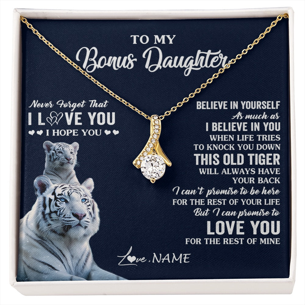 Alluring Beauty Necklace 18K Yellow Gold Finish | 1 | Personalized To My Bonus Daughter Necklace Gift From Stepmom Stepdad This Old Tiger Love You Birthday Graduation Christmas Customized Gift Box Message Card | siriusteestore.myshopify