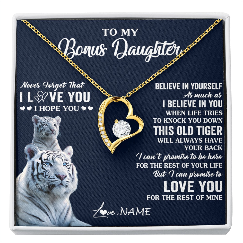 Forever Love Necklace 18K Yellow Gold Finish | 1 | Personalized To My Bonus Daughter Necklace Gift From Stepmom Stepdad This Old Tiger Love You Birthday Graduation Christmas Customized Gift Box Message Card | siriusteestore.myshopify