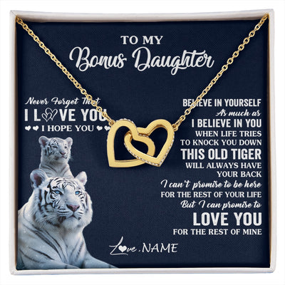 Interlocking Hearts Necklace 18K Yellow Gold Finish | 1 | Personalized To My Bonus Daughter Necklace Gift From Stepmom Stepdad This Old Tiger Love You Birthday Graduation Christmas Customized Gift Box Message Card | siriusteestore.myshopify