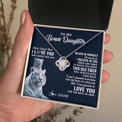 Love Knot Necklace 14K White Gold Finish | 2 | Personalized To My Bonus Daughter Necklace Gift From Stepmom Stepdad This Old Tiger Love You Birthday Graduation Christmas Customized Gift Box Message Card | siriusteestore.myshopify