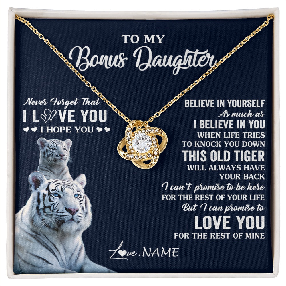 Love Knot Necklace 18K Yellow Gold Finish | 1 | Personalized To My Bonus Daughter Necklace Gift From Stepmom Stepdad This Old Tiger Love You Birthday Graduation Christmas Customized Gift Box Message Card | siriusteestore.myshopify