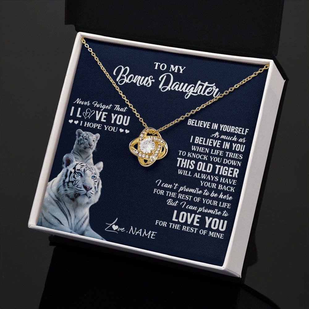 Love Knot Necklace 18K Yellow Gold Finish | 2 | Personalized To My Bonus Daughter Necklace Gift From Stepmom Stepdad This Old Tiger Love You Birthday Graduation Christmas Customized Gift Box Message Card | siriusteestore.myshopify