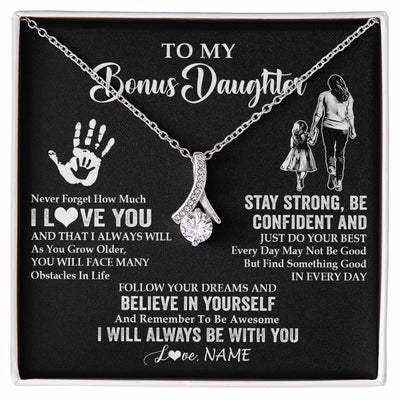 Alluring Beauty Necklace 14K White Gold Finish | 1 | Personalized To My Bonus Daughter Necklace I Love You Forever From Stepmom Stepdaughter Birthday Gifts Christmas Graduation Customized Gift Box Message Card | siriusteestore