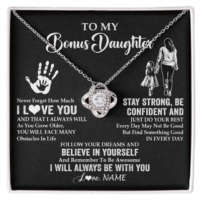 Love Knot Necklace 14K White Gold Finish | 1 | Personalized To My Bonus Daughter Necklace I Love You Forever From Stepmom Stepdaughter Birthday Gifts Christmas Graduation Customized Gift Box Message Card | siriusteestore
