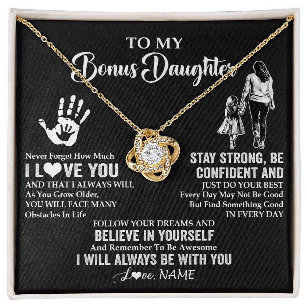 Love Knot Necklace 18K Yellow Gold Finish | 1 | Personalized To My Bonus Daughter Necklace I Love You Forever From Stepmom Stepdaughter Birthday Gifts Christmas Graduation Customized Gift Box Message Card | siriusteestore