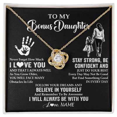 Love Knot Necklace 18K Yellow Gold Finish | 1 | Personalized To My Bonus Daughter Necklace I Love You Forever From Stepmom Stepdaughter Birthday Gifts Christmas Graduation Customized Gift Box Message Card | siriusteestore
