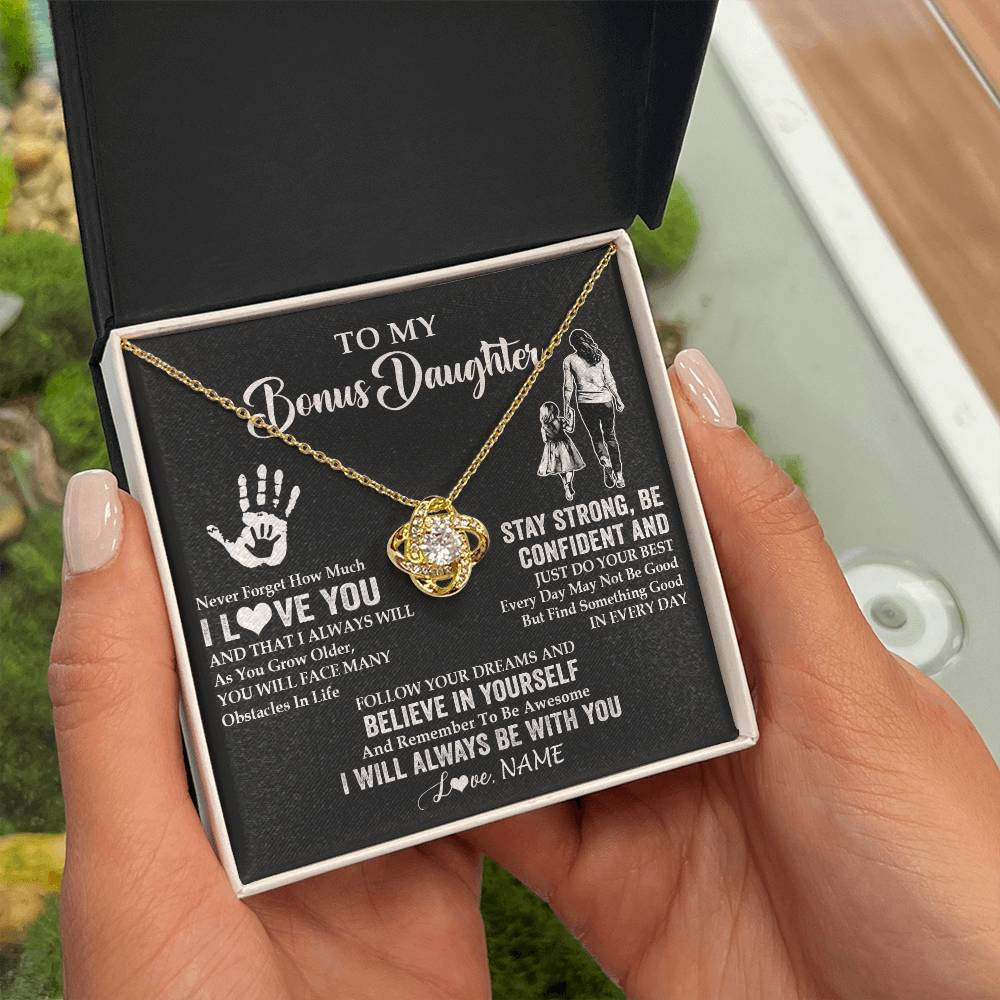 Love Knot Necklace 18K Yellow Gold Finish | 2 | Personalized To My Bonus Daughter Necklace I Love You Forever From Stepmom Stepdaughter Birthday Gifts Christmas Graduation Customized Gift Box Message Card | siriusteestore