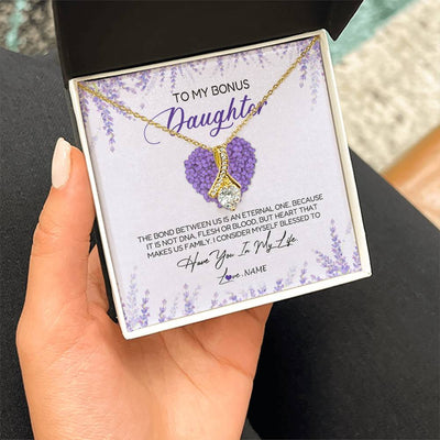 Alluring Beauty Necklace 18K Yellow Gold Finish | Personalized To My Bonus Daughter Necklace The Bond Between Us Is An Eternal Future Step Daughter Jewelry Birthday Christmas Customized Gift Box Message Card | siriusteestore