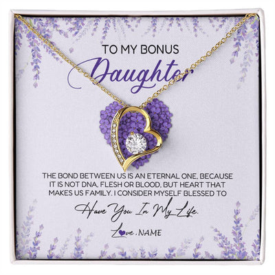 Forever Love Necklace 18K Yellow Gold Finish | Personalized To My Bonus Daughter Necklace The Bond Between Us Is An Eternal Future Step Daughter Jewelry Birthday Christmas Customized Gift Box Message Card | siriusteestore