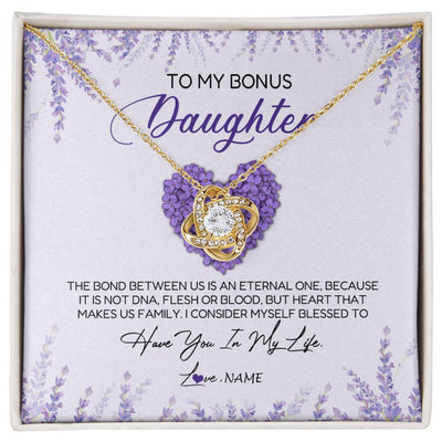 Love Knot Necklace 18K Yellow Gold Finish | Personalized To My Bonus Daughter Necklace The Bond Between Us Is An Eternal Future Step Daughter Jewelry Birthday Christmas Customized Gift Box Message Card | siriusteestore