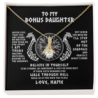 Alluring Beauty Necklace 18K Yellow Gold Finish | 1 | Personalized To My Bonus Daughter Necklace Viking Never Feel You Are Alone Odin Scandinavian Norse Runes Birthday Christmas Customized Gift Box Message Card | siriusteestore