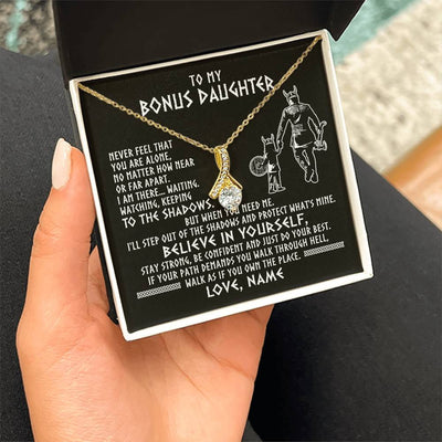 Alluring Beauty Necklace 18K Yellow Gold Finish | 2 | Personalized To My Bonus Daughter Necklace Viking Never Feel You Are Alone Scandinavian Runes Viking Stepdaughter Christmas Customized Gift Box Message Card | siriusteestore