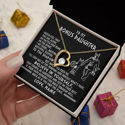Forever Love Necklace 18K Yellow Gold Finish | 2 | Personalized To My Bonus Daughter Necklace Viking Never Feel You Are Alone Scandinavian Runes Viking Stepdaughter Christmas Customized Gift Box Message Card | siriusteestore