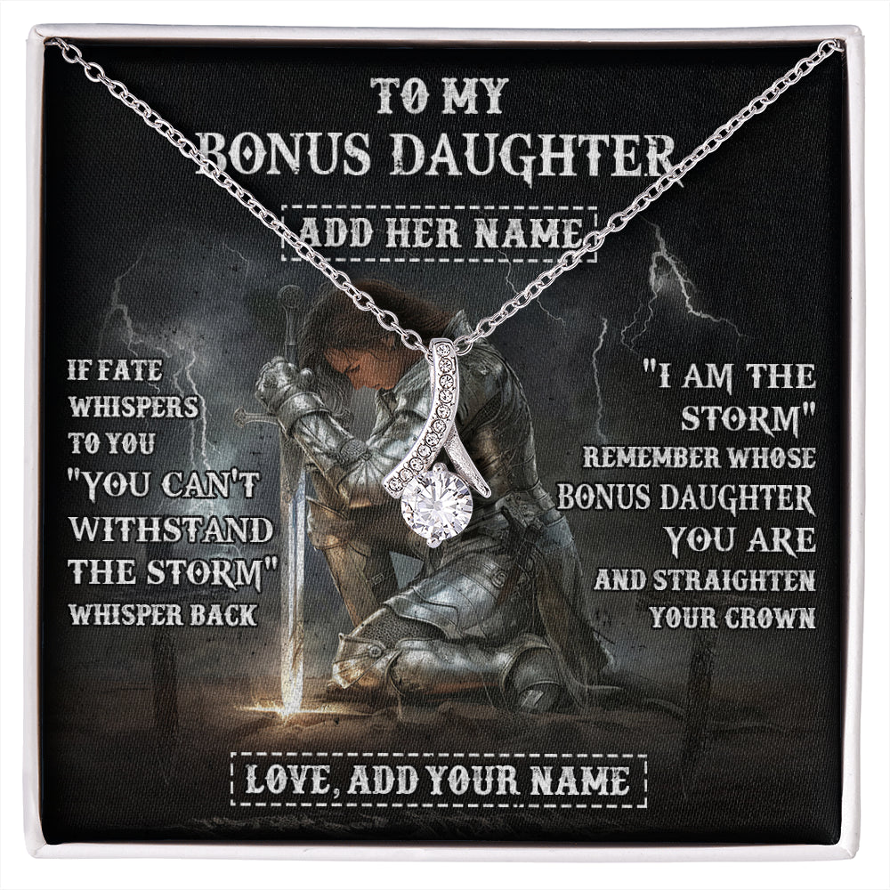 Alluring Beauty Necklace 14K White Gold Finish | 1 | Personalized To My Bonus Daughter Necklace Women Warrior Knights Templar I Am The Storm Best Stepdaughter Birthday Gifts Christmas Gift Box Message Card | siriusteestore
